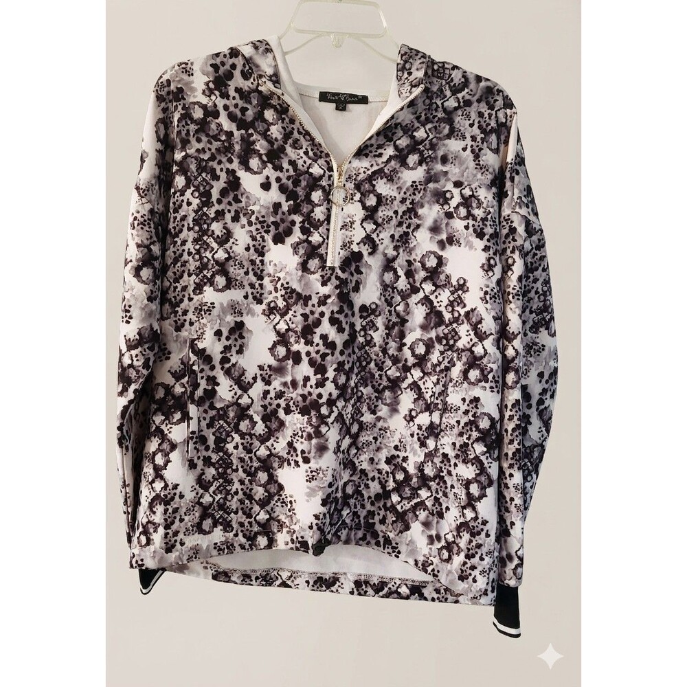 Velvet Heart Animal Print Hoodie Quarter-Zip Pullover Sz Small Relaxed